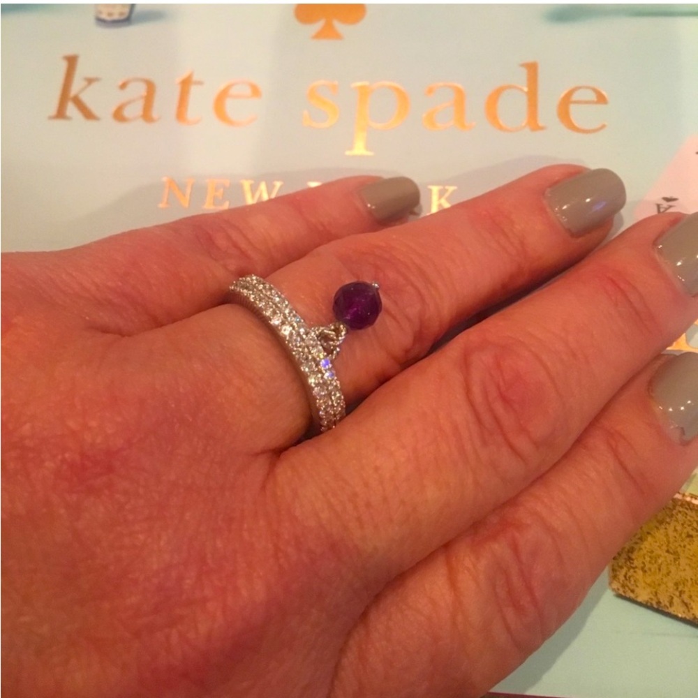 💜JUDITH RIPKA RING 💜amethyst dangle stone size 8